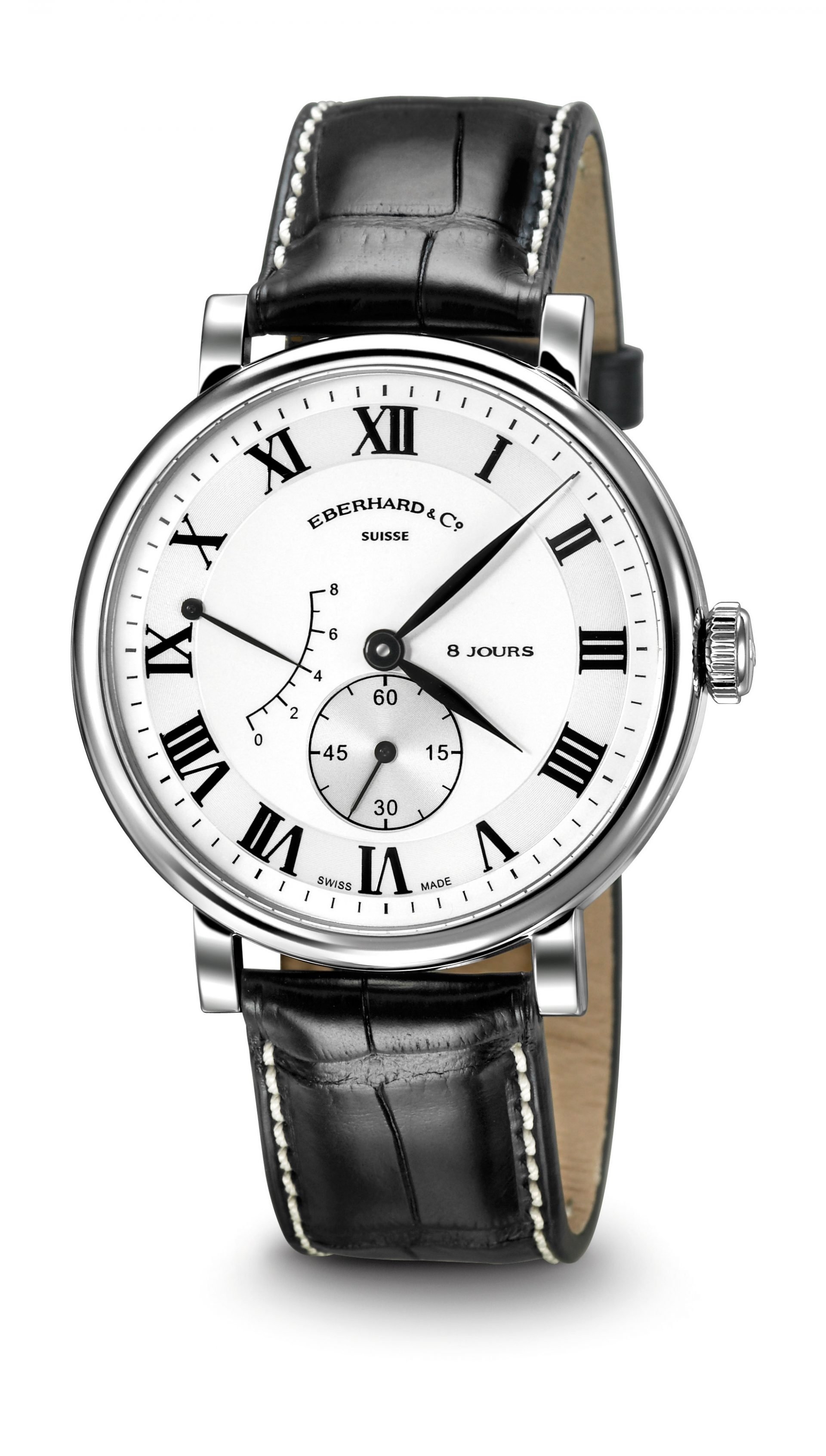 Eberhard & Co. 8 Jours Grande Taille · Manuel · 41mm · Cadran Blanc Chiffres Romains · Cuir